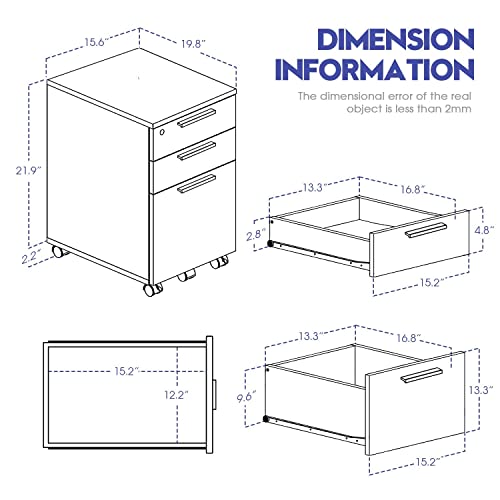 VICLLAX 3 Drawer Mobile File Cabinet Under Desk Storage Fully Assembled Except Casters for Home Office, Brown Walnut