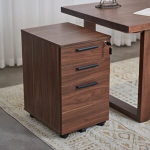 VICLLAX 3 Drawer Mobile File Cabinet Under Desk Storage Fully Assembled Except Casters for Home Office, Brown Walnut