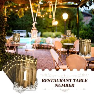 1-12 Wood Lights Table Number Double Sided Signs Rustic Calligraphy Printed Numbered Card Paper Wedding Seating Chart Table Decoration Restaurant Reusable Reception Centerpieces for Tables, 4 x 6 Inch