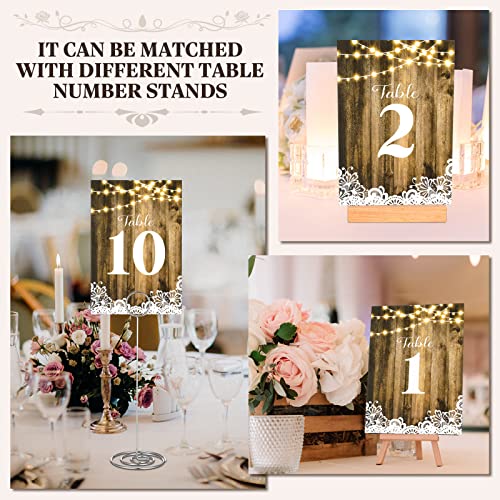 1-12 Wood Lights Table Number Double Sided Signs Rustic Calligraphy Printed Numbered Card Paper Wedding Seating Chart Table Decoration Restaurant Reusable Reception Centerpieces for Tables, 4 x 6 Inch