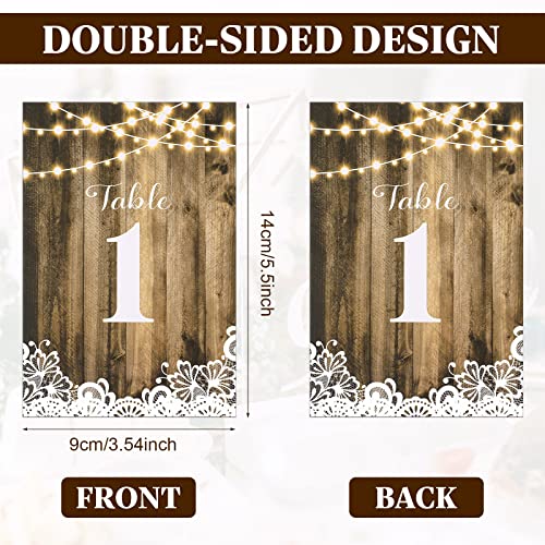 1-12 Wood Lights Table Number Double Sided Signs Rustic Calligraphy Printed Numbered Card Paper Wedding Seating Chart Table Decoration Restaurant Reusable Reception Centerpieces for Tables, 4 x 6 Inch