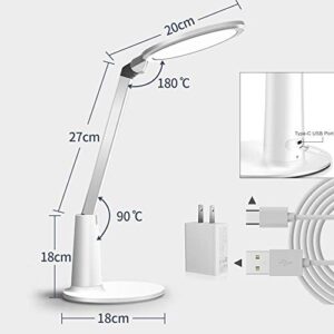 GERINTECH LED Desk Lamp with Adjustable Brightness, Dimmable Bright Table Lamp for Bedroom, Office, Reading, Study (White)