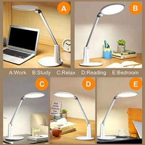 GERINTECH LED Desk Lamp with Adjustable Brightness, Dimmable Bright Table Lamp for Bedroom, Office, Reading, Study (White)