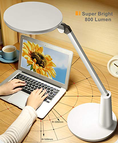 GERINTECH LED Desk Lamp with Adjustable Brightness, Dimmable Bright Table Lamp for Bedroom, Office, Reading, Study (White)