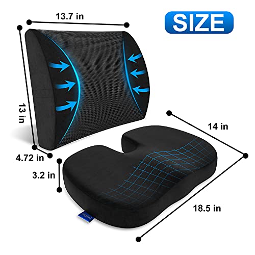 Seat Cushion, Seat Cushion for Office Chair, Lumbar Support Pillow for Office Desk Chair, Car, Wheelchair Memory Foam Chair Cushion for Sciatica, Coccyx Back with Covers Protects