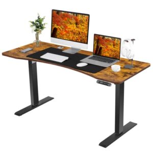 legooin electric standing adjustable height desk 55” x 24”sit stand desk with double crossbeam structure, 27”-45” lifting range stand up desk(brown arc)