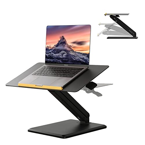 TORRAINAKE Height Adjustable Standing Desk Converter, Sit-Stand Converting Desks with Gas Spring and 45° Adjustable Aluminum Desktop for Home, Office