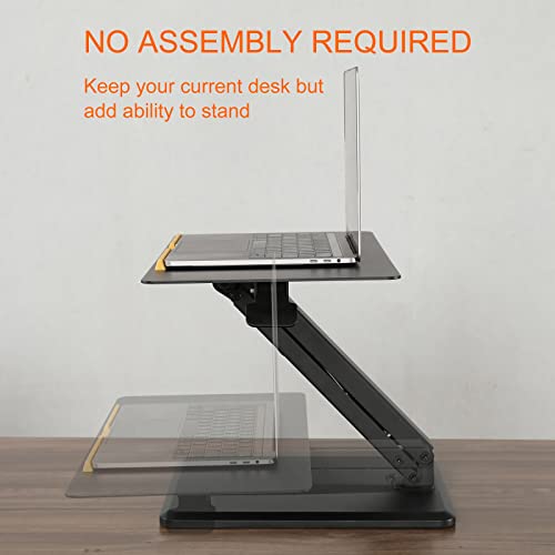 TORRAINAKE Height Adjustable Standing Desk Converter, Sit-Stand Converting Desks with Gas Spring and 45° Adjustable Aluminum Desktop for Home, Office