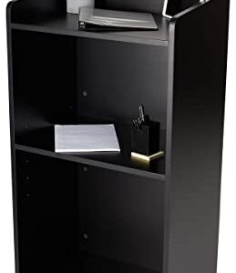 Displays2go Hostess Station, Hidden Wheels, Adjustable Shelf, Black (LCKDPHSBK)