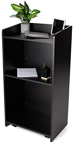 Displays2go Hostess Station, Hidden Wheels, Adjustable Shelf, Black (LCKDPHSBK)