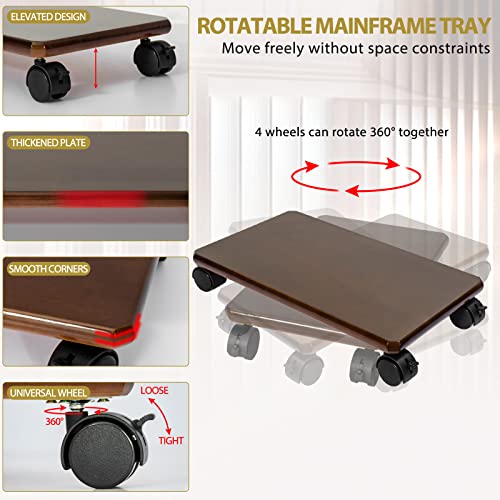 TORIBIO Real Wood Computer Tower Stand Mobile Rolling PC CPU Floor Stand Under Home Office Desk