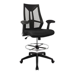 drafting chair, ergonomic high back tall office chair, standing desk chair mesh drafting stool with adjustable foot ring and flip-up arms(black)