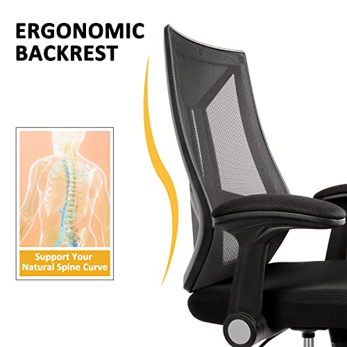Drafting Chair, Ergonomic High Back Tall Office Chair, Standing Desk Chair Mesh Drafting Stool with Adjustable Foot Ring and Flip-Up Arms(Black)