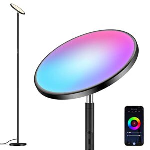 smart rgb floor lamp compatible with alexa google home, wifi modern tall standing light, super bright 2000lm color changing & dimmable sky torchiere led floor lamp for living room, bedroom (black)