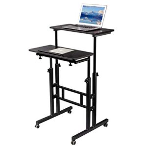 siducal mobile standing desk, rolling standing desk laptop cart on wheels, adjustable table computer workstation home office for stand up, black