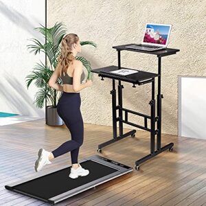 SIDUCAL Mobile Standing Desk, Rolling Standing Desk Laptop Cart on Wheels, Adjustable Table Computer Workstation Home Office for Stand Up, Black