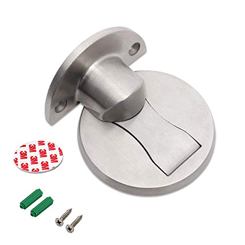 Magnetic Door Stopper, Invisible Magnetic Door Stop, Brushed Satin Nickel, No Need Drill with 3M Adhesive, Stainless Steel Floor Magnetic Door Catch Door Hold (Silver)