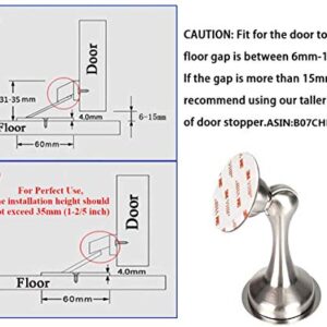 Magnetic Door Stopper, Invisible Magnetic Door Stop, Brushed Satin Nickel, No Need Drill with 3M Adhesive, Stainless Steel Floor Magnetic Door Catch Door Hold (Silver)