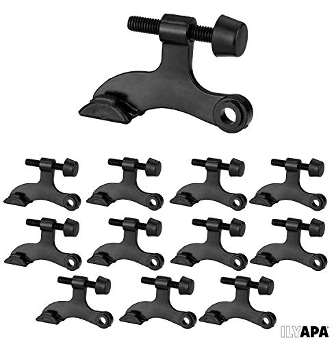 Ilyapa 12 Pack Hinge Pin Black Door Stops -Heavy Duty Adjustable Door Stopper 2-1/2" x 1-3/4”,with Black Rubber Bumper Tips