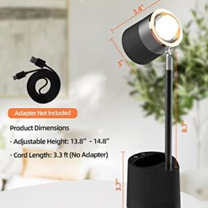 Flymuda LED Desk Lamp with Sunset Lamp, Pen Holder, Led Reading Lamp with 3 Color Modes, 360° Rotation, Battery Operated, Touch Control, Sunset Night Light & Desk Lamp 2 in 1 for Home Office - Black