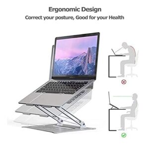 PHOCAR Laptop Riser Stand, Adjustable Laptop Stand Notebook Cooling Stand Foldable Aluminum Portable Computer Stand Compatible for MacBook,HP, Lenovo,Surface,Dell, ASUS, Laptops up to 17 Inch-Silver