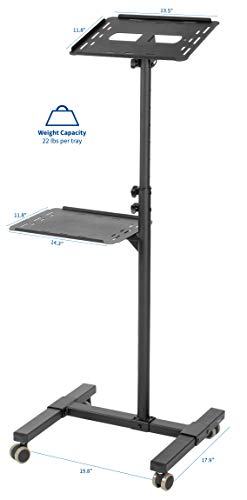 VIVO Mobile Rolling Projector Stand, Height Adjustable Projector and Laptop Trolley Presentation Cart, Black, CART-V04C