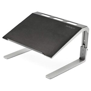startech.com adjustable laptop stand – heavy duty steel & aluminum – 3 height settings – tilted – ergonomic laptop riser for desk (ltstnd)