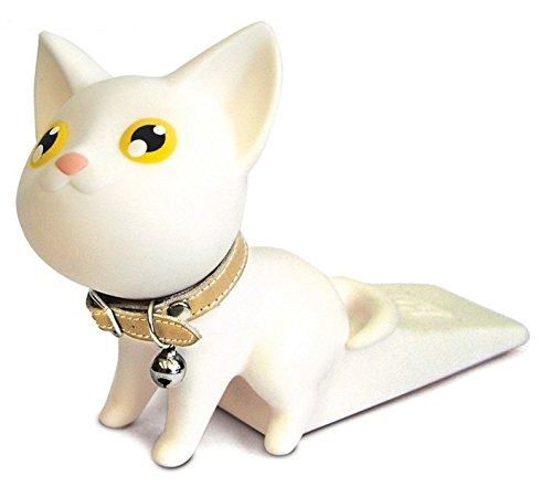 Bamboo's Grocery Cute Cat Door Stopper,Works on All Surfaces, Non Scratching, Strong Grip (White)