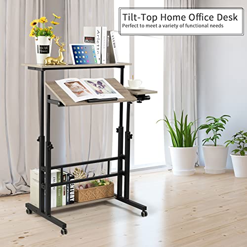 Hadulcet Mobile Standing Desk, Rolling Table Adjustable Computer Desk, Stand Up Laptop Desk Mobile Workstation for Home Office Classroom with Wheels, 31.49 x 23.6 in Light Grey