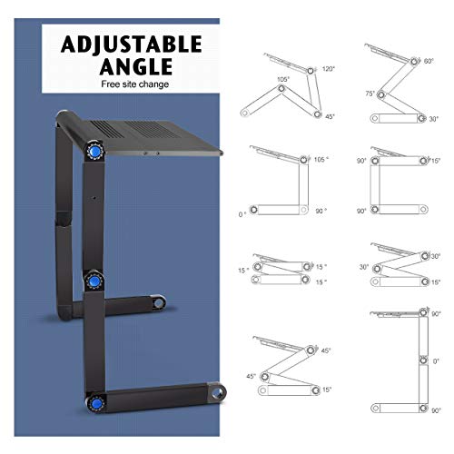 Upgraded Aluminum Laptop Stand Adjustable with Cooling Fan and Mouse Pad, Reinforced Ergonomic Lap Desk Foldable Portable Computer Table for Bed Sofa Couch Office (Extra Wide Tray: 19", Black)