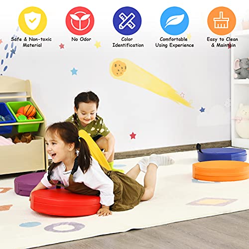 Costzon 6-Piece 15 inch Kids Floor Cushion, 3" Thick Waterproof Daycare Foam Cushion w/Handle, Soft Flexible Seating for Classroom, Home, School, Kindergarten or Nursery