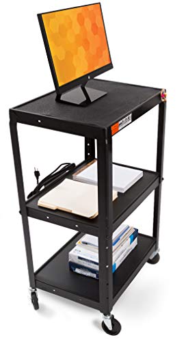 Line Leader AV Cart - Includes Height Adjustable Top Shelf - 15 ft Power Cord with Cord Management Included - Easy to Assemble (42 x 24 x 18 / Black)