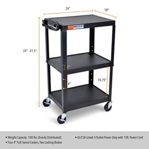 Line Leader AV Cart - Includes Height Adjustable Top Shelf - 15 ft Power Cord with Cord Management Included - Easy to Assemble (42 x 24 x 18 / Black)