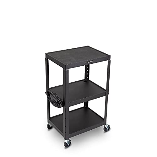 Line Leader AV Cart - Includes Height Adjustable Top Shelf - 15 ft Power Cord with Cord Management Included - Easy to Assemble (42 x 24 x 18 / Black)