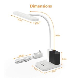 LEPOWER 700LM LED Desk Lamp with Pen Holder, 12W Gooseneck Study Desk Lamp with 3 Colors, Dimmable LED Table Lamp for Home Office, College Dorm, Bedroom, Kids (White)