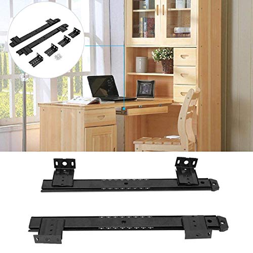 2Pcs 22 Inch Keyboard Slide Drawer Slide Thickened Cold Rolled Steel Computer Drawer Tray Accessories Computer Desk Keyboard Slide Rail Bracket(Black)