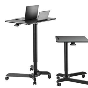 AVLT 44" Ambidextrous Pneumatic Laptop Standing Desk Cart (3 ft 8 in) - Mobile Rolling Desk - Computer Projector Cart - Rolling Height Adjustable Folding Desk - Mobile Black Cart with Brake Casters