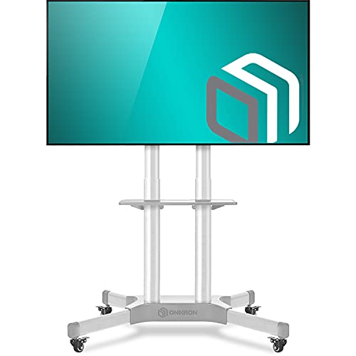 ONKRON Mobile TV Stand with Wheels Rolling TV Stand for 40-65 Inch LED LCD Flat or Curved Screen TVs up to 100 lbs - Height Adjustable TV Cart with Shelves - max VESA 600x400 (TS1351) White