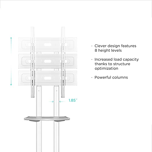 ONKRON Mobile TV Stand with Wheels Rolling TV Stand for 40-65 Inch LED LCD Flat or Curved Screen TVs up to 100 lbs - Height Adjustable TV Cart with Shelves - max VESA 600x400 (TS1351) White
