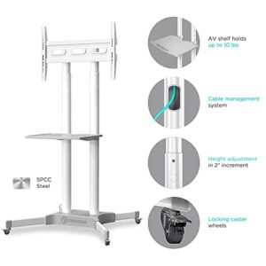 ONKRON Mobile TV Stand with Wheels Rolling TV Stand for 40-65 Inch LED LCD Flat or Curved Screen TVs up to 100 lbs - Height Adjustable TV Cart with Shelves - max VESA 600x400 (TS1351) White