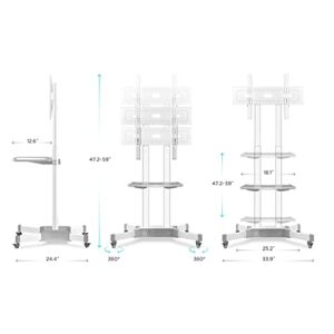 ONKRON Mobile TV Stand with Wheels Rolling TV Stand for 40-65 Inch LED LCD Flat or Curved Screen TVs up to 100 lbs - Height Adjustable TV Cart with Shelves - max VESA 600x400 (TS1351) White