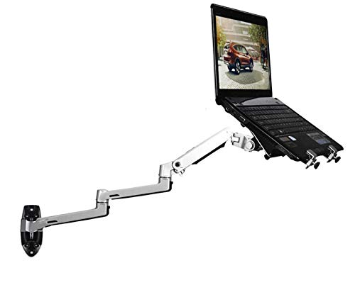 XSJ8013WT Wall Mount Laptop Holder Ultra Long Arm Aluminum Mechanical Spring Full Motion Laptop Mount Arm Monitor Holder Lapdesk (Silver)