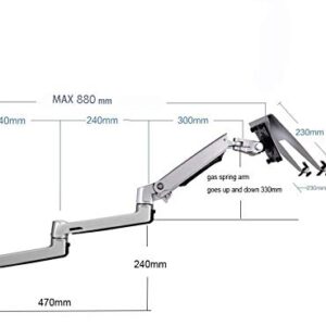 XSJ8013WT Wall Mount Laptop Holder Ultra Long Arm Aluminum Mechanical Spring Full Motion Laptop Mount Arm Monitor Holder Lapdesk (Silver)