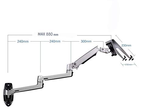 XSJ8013WT Wall Mount Laptop Holder Ultra Long Arm Aluminum Mechanical Spring Full Motion Laptop Mount Arm Monitor Holder Lapdesk (Silver)