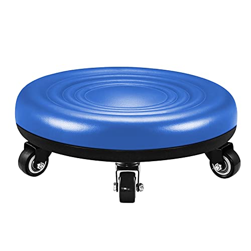 Lanstics Low Roller Seat Wheel Stool Chair PU Leather Rolling Stool Seats on Wheels for Home Office Fitness Round Roller Seat Stool (Blue)