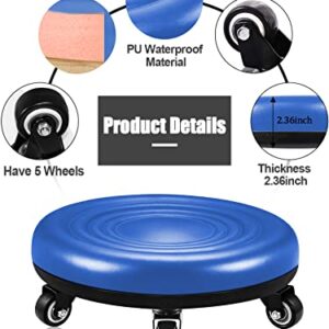 Lanstics Low Roller Seat Wheel Stool Chair PU Leather Rolling Stool Seats on Wheels for Home Office Fitness Round Roller Seat Stool (Blue)