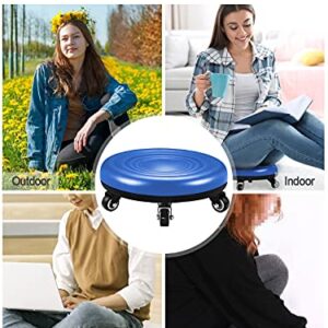 Lanstics Low Roller Seat Wheel Stool Chair PU Leather Rolling Stool Seats on Wheels for Home Office Fitness Round Roller Seat Stool (Blue)