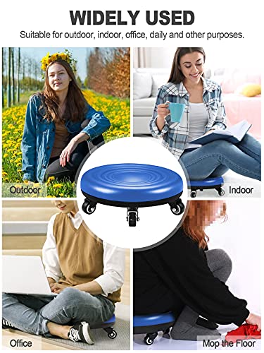 Lanstics Low Roller Seat Wheel Stool Chair PU Leather Rolling Stool Seats on Wheels for Home Office Fitness Round Roller Seat Stool (Blue)