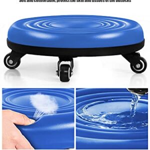 Lanstics Low Roller Seat Wheel Stool Chair PU Leather Rolling Stool Seats on Wheels for Home Office Fitness Round Roller Seat Stool (Blue)