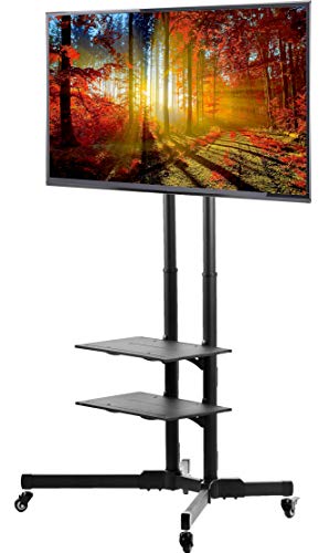 VIVO Mobile TV Cart for 32 to 83 inch Screens up to 110 lbs, LCD LED OLED 4K Smart Flat, Curved Panels, Rolling Stand, Dual Laptop Shelves, Locking Wheels, Max VESA 600x400, Black, STAND-TV01B